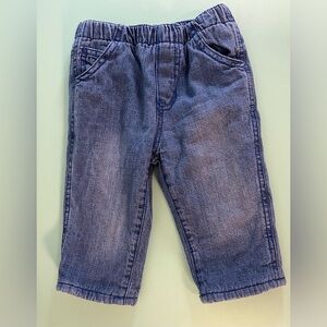Childrens Place Fleece Lined Blue Pull-Up Elastic Waist Jeans,Baby size 6-9month